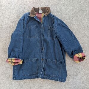 Denim Jacket with Plaid Lining